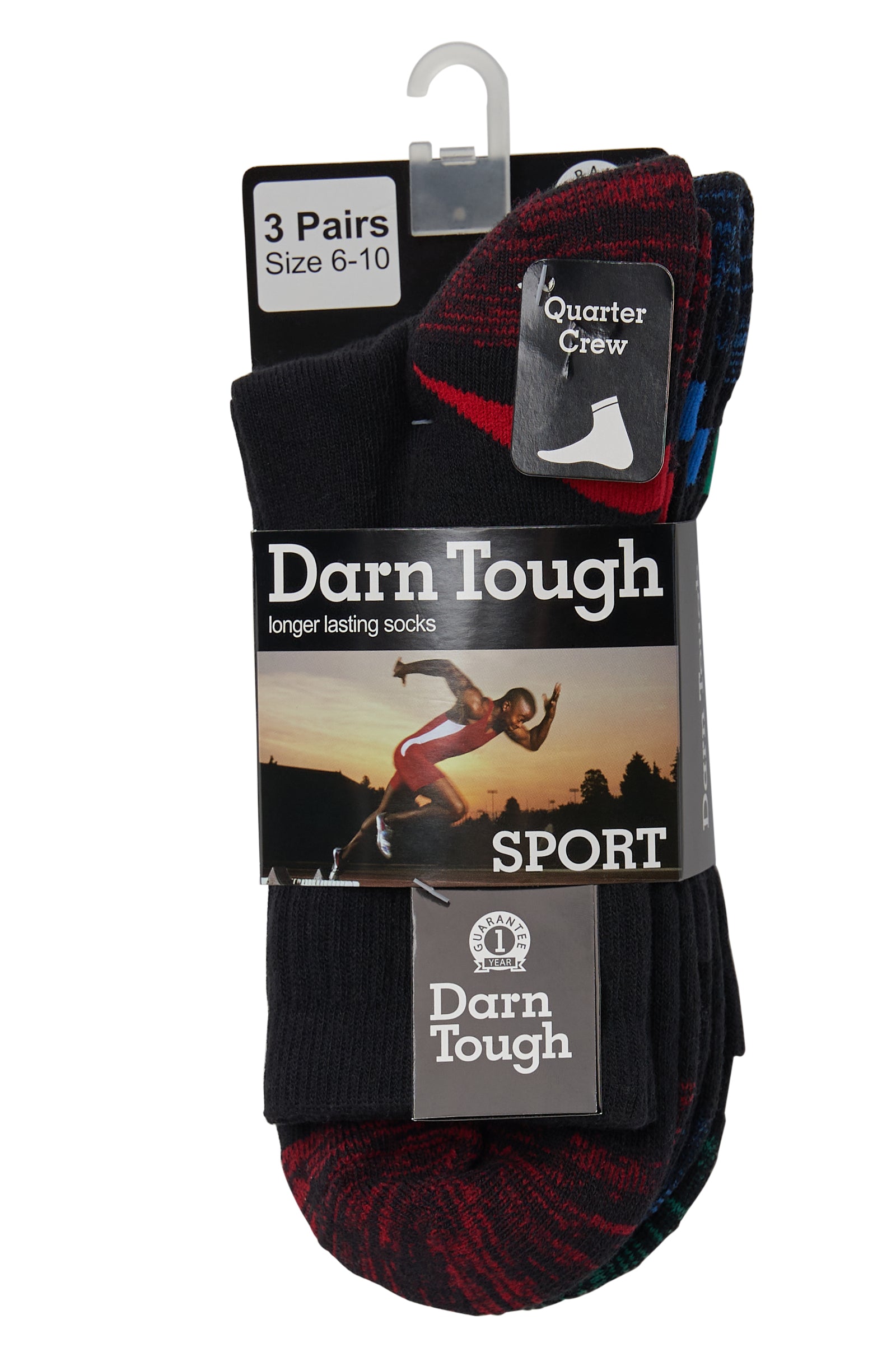 3 Pack Darn Tough Men's Sports Quarter Crew Socks in Black