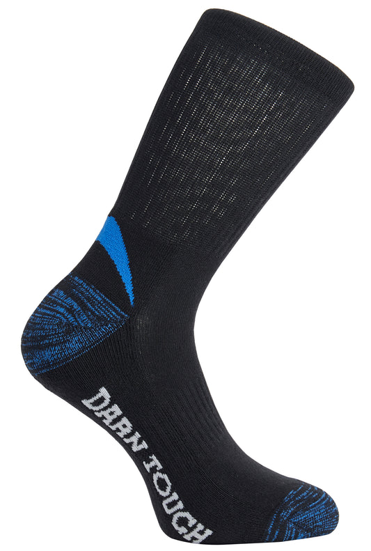 Side of Darn Tough Men's Sports Quarter Crew Socks in Black and Blue