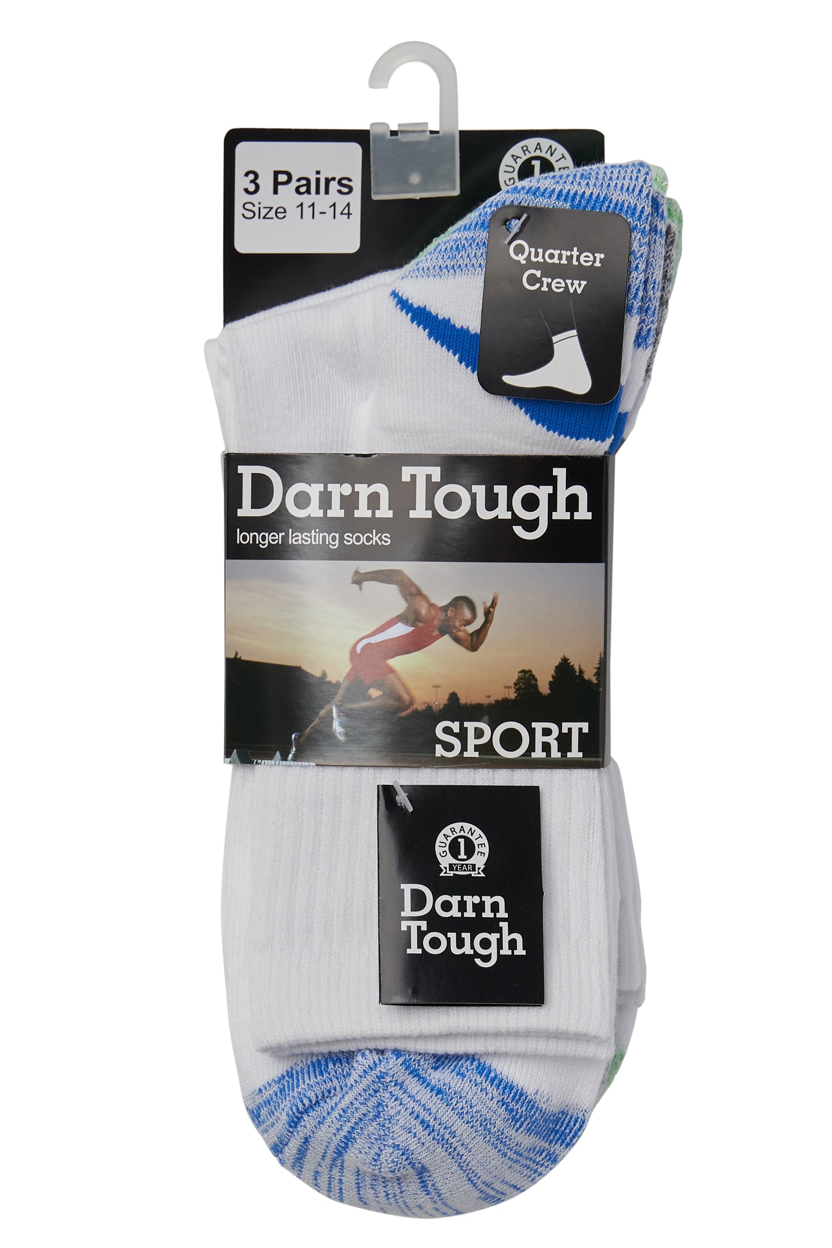 3 Pack Darn Tough Men's Sports Quarter Crew Socks in White