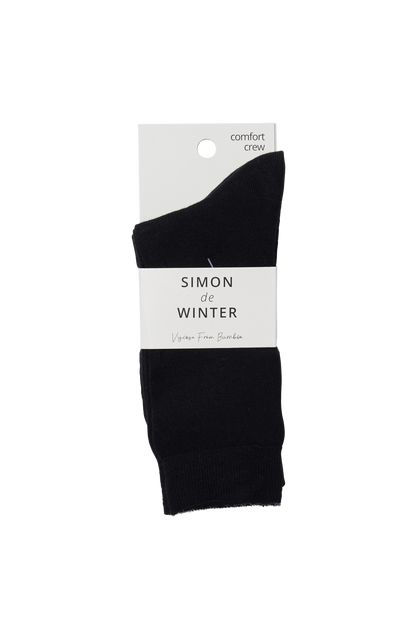 Simon de Winter 2 Pack Women's Plain Comfort Crew Socks in Black
