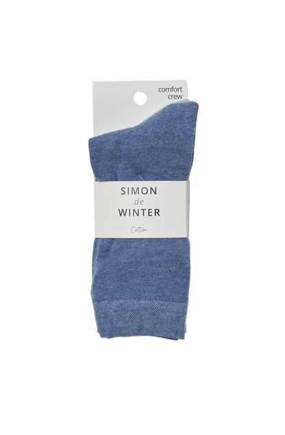 Simon de Winter 2 Pack Women's Plain Comfort Cotton Crew Socks in Denim Light Blue