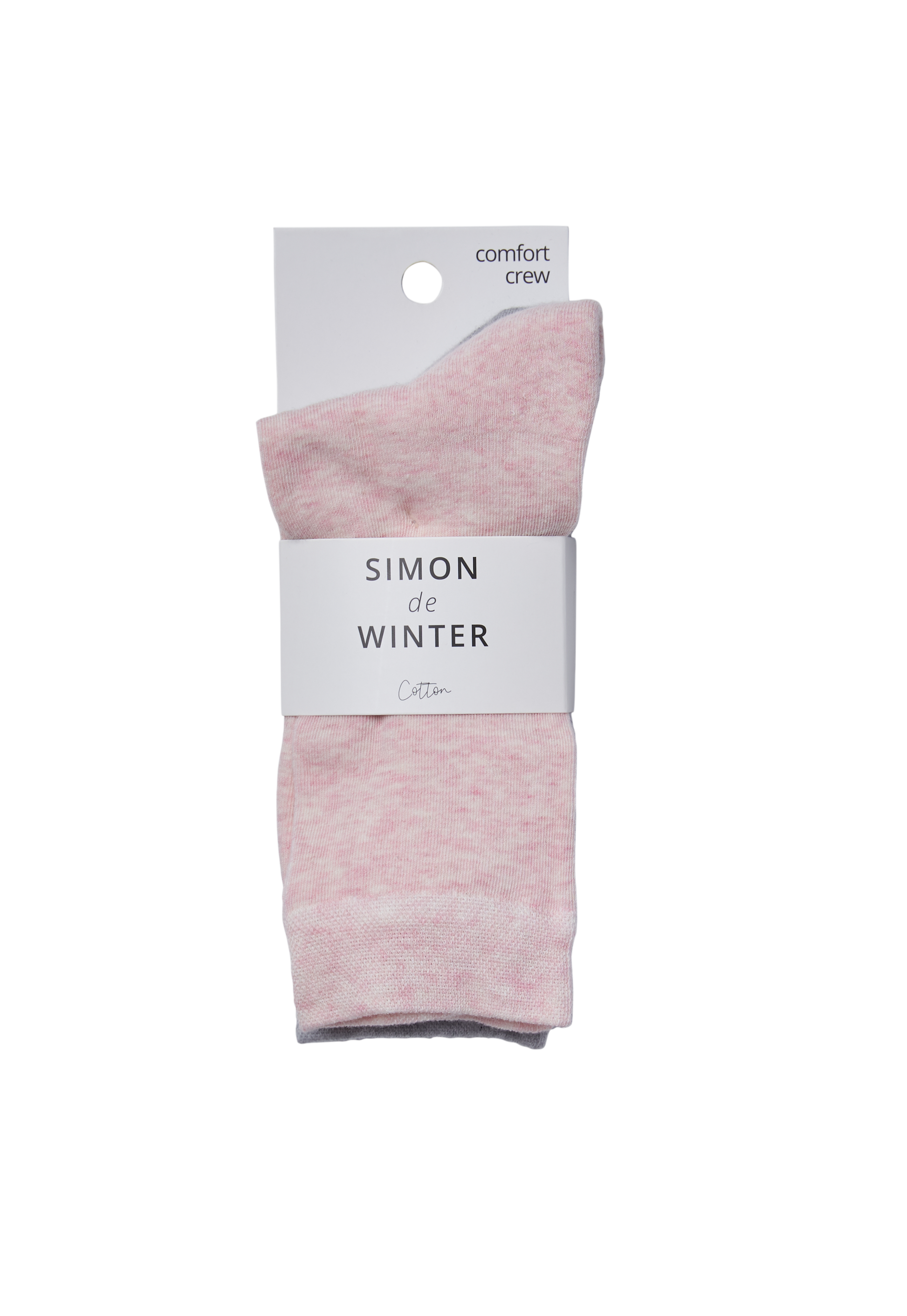 Simon de Winter 2 Pack Women's Plain Comfort Cotton Crew Socks in Shell/Grey Marle