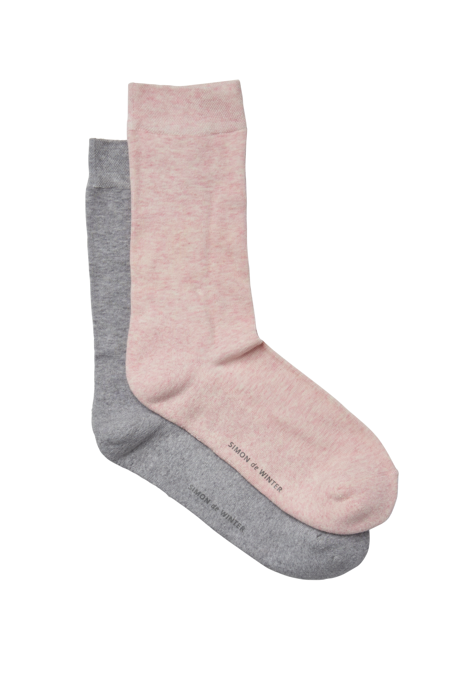 Side of Simon de Winter Women's Plain Comfort Cotton Crew Socks in Shel/lGrey Marle
