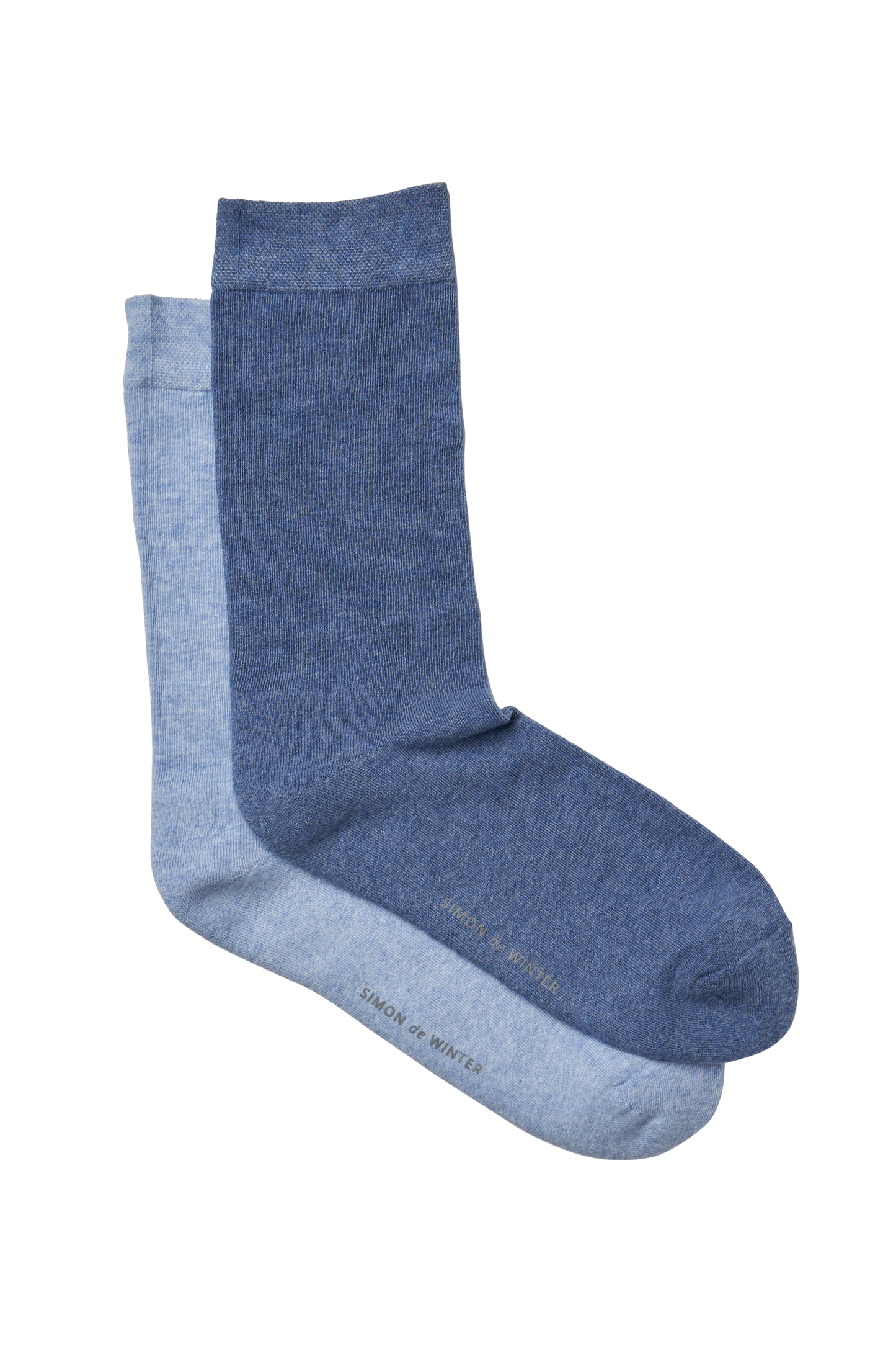 2 Pack Simon de Winter Women's Plain Comfort Cotton Crew Socks in Denim Light Blue
