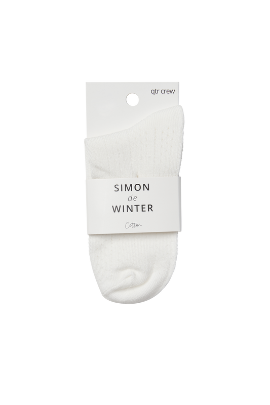Simon de Winter Women's Textured Cotton Quarter  Socks in Ivory