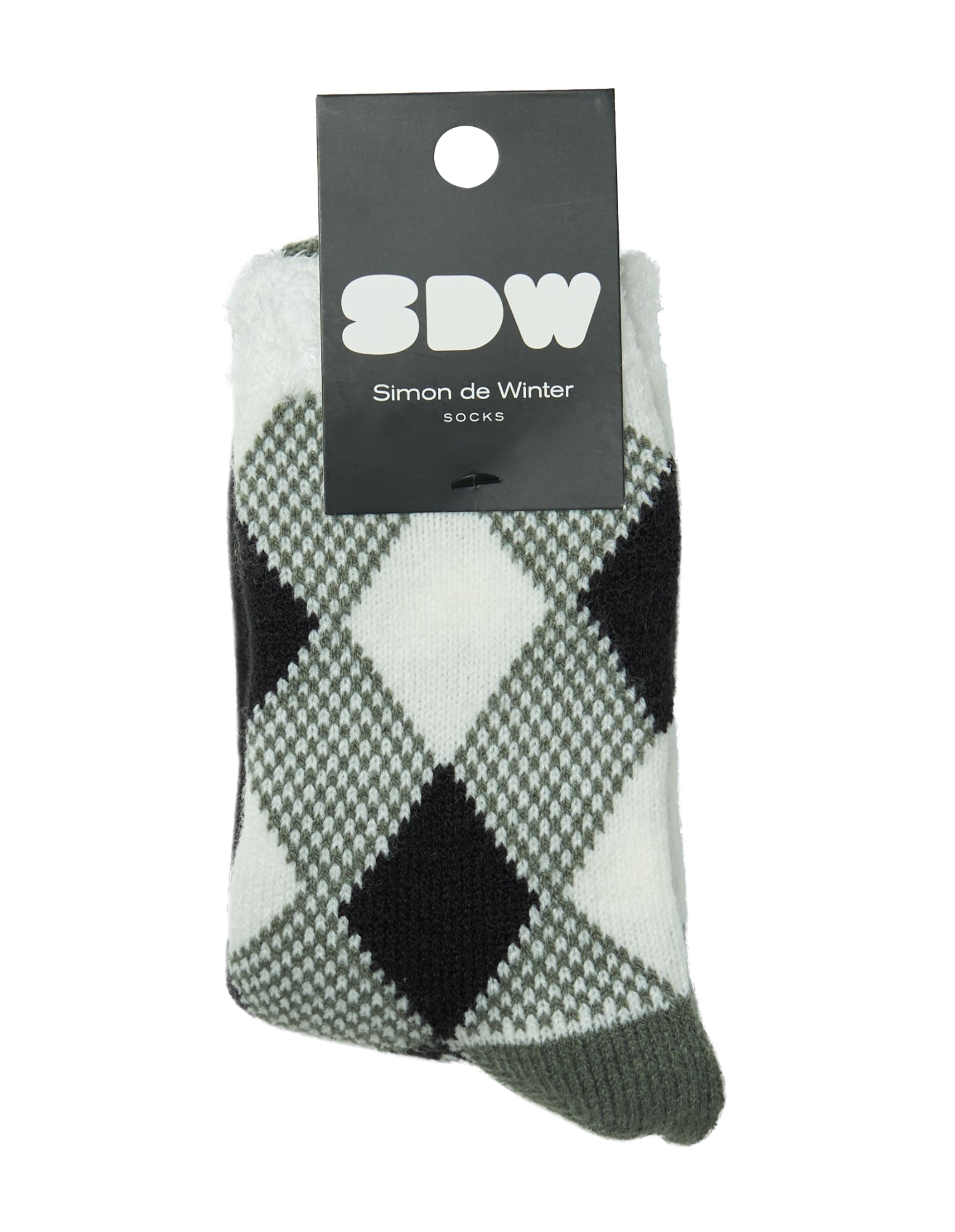 Simon de Winter Women's Check Plush Lined Home Socks in Black Night Moss