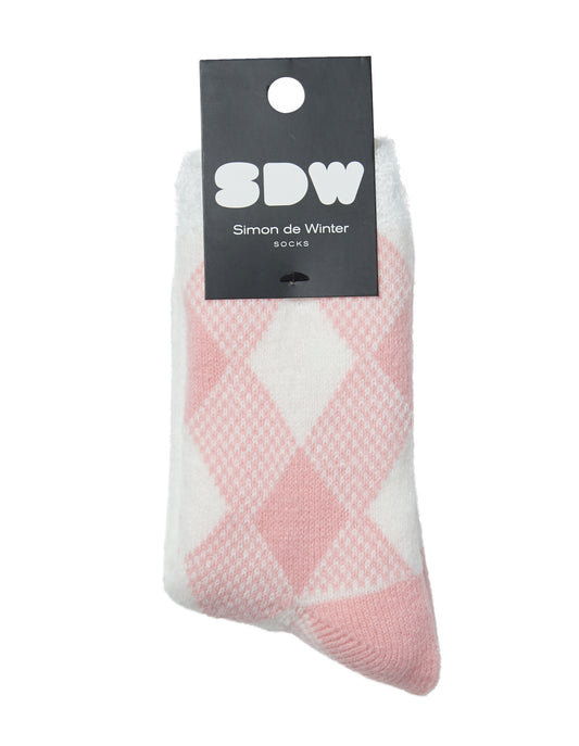 Simon de Winter Women's Check Plush Lined Home Socks in Soft Pink