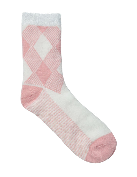 Side of Simon de Winter Women's Check Plush Lined Home Socks in Soft Pink