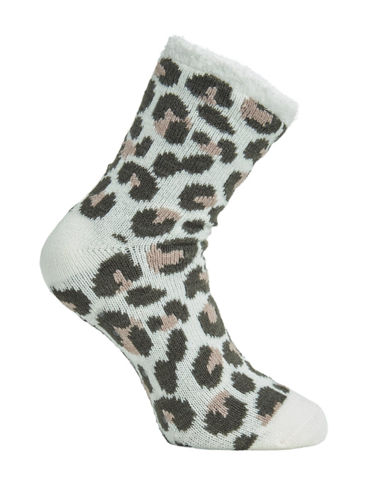 Side of Simon de Winter Women's Leopard Plush Lined Home Socks
