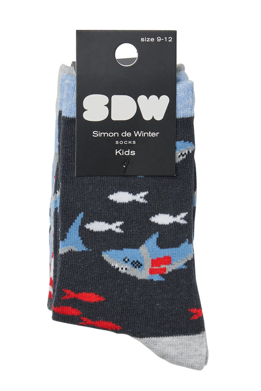 Simon de Winter 3 Pack Kids Shark Crew Socks