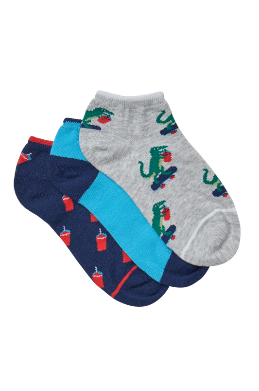 Simon de Winter 3 Pack Kids Low Cut Dino Socks in Multi Colours