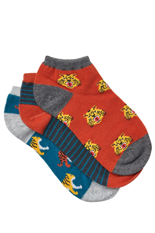 Simon de Winter 3 Pack Kids Low Cut Tiger Socks in Multi Colours