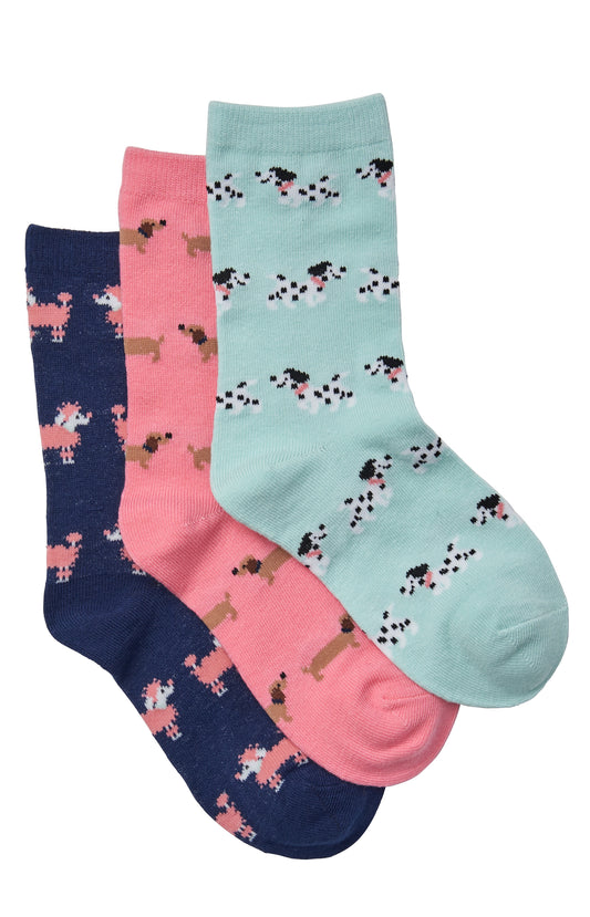 Simon de Winter 3 Pack Kids Puppy Crew Socks in Multi Colours
