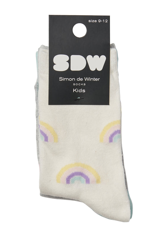Simon de Winter 3 Pack Kids Rainbow Crew Socks
