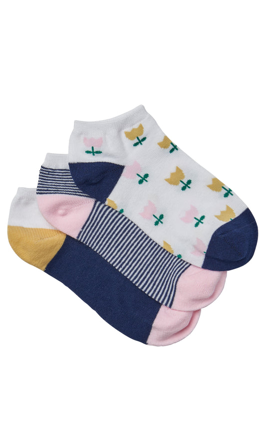 Simon de Winter 3 Pack Kids Low Cut Tulip Socks in Multi Colours