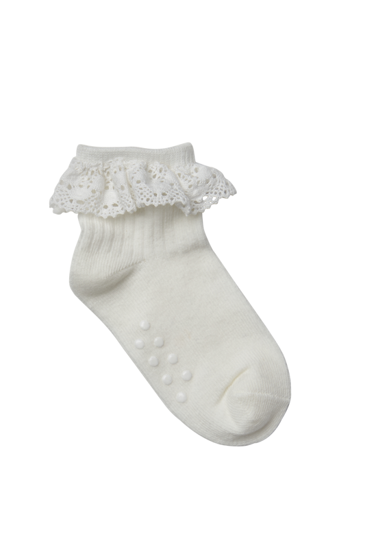 Side of Simon de Winter Baby Frill Crew Socks in Ivory