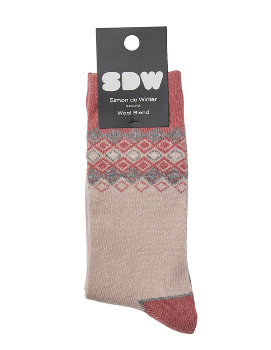 Simon de Winter Women's Wool Crew Socks in Smokey Rose/Cinnamon