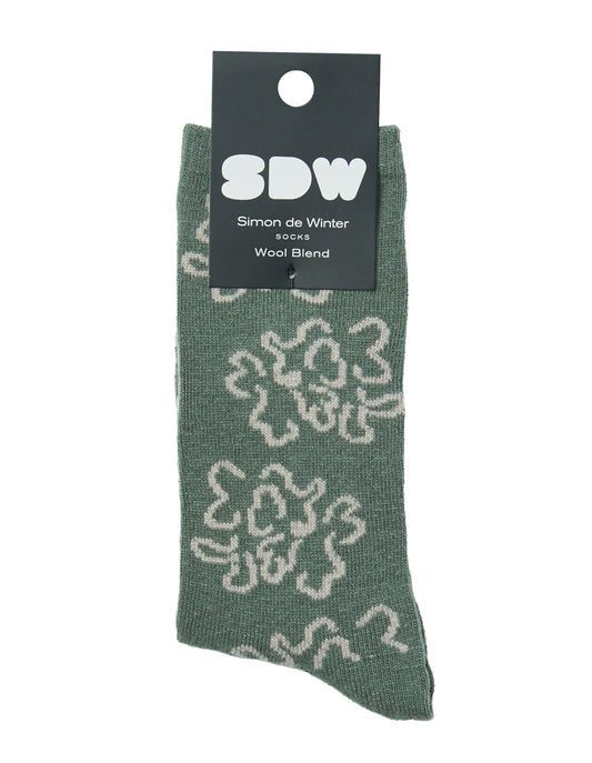 Simon de Winter Women's Wool Crew Socks in Night Moss/Smokey Rose