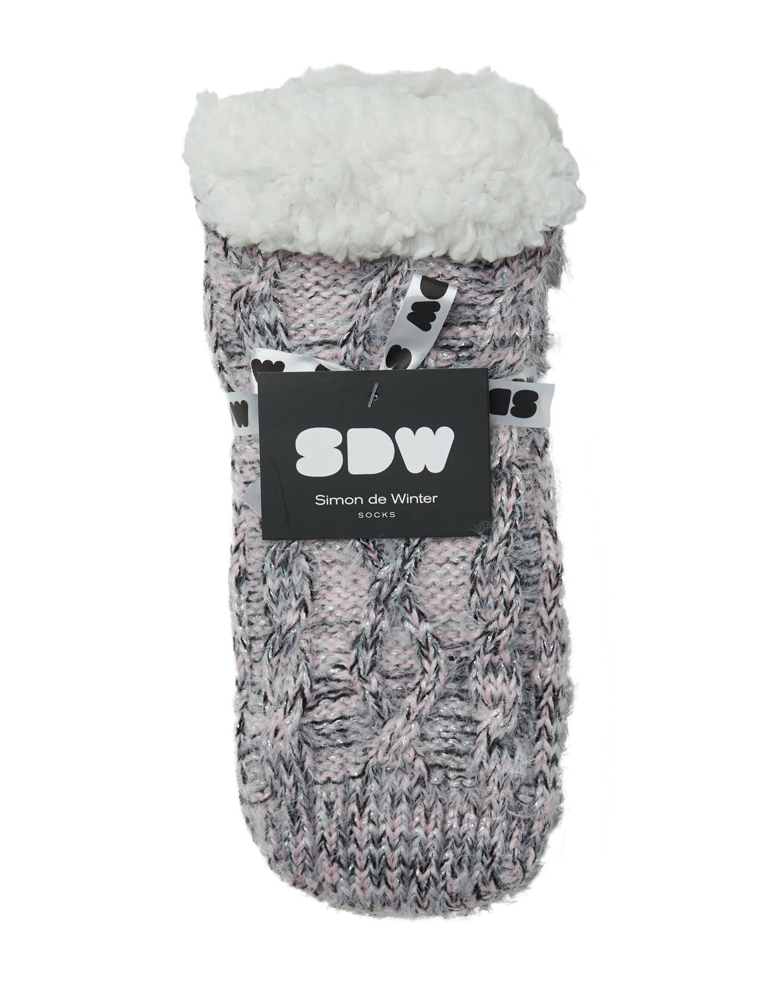Simon de Winter Women's Sherpa Lined Metallic Twisted Home Socks In Soft Pink