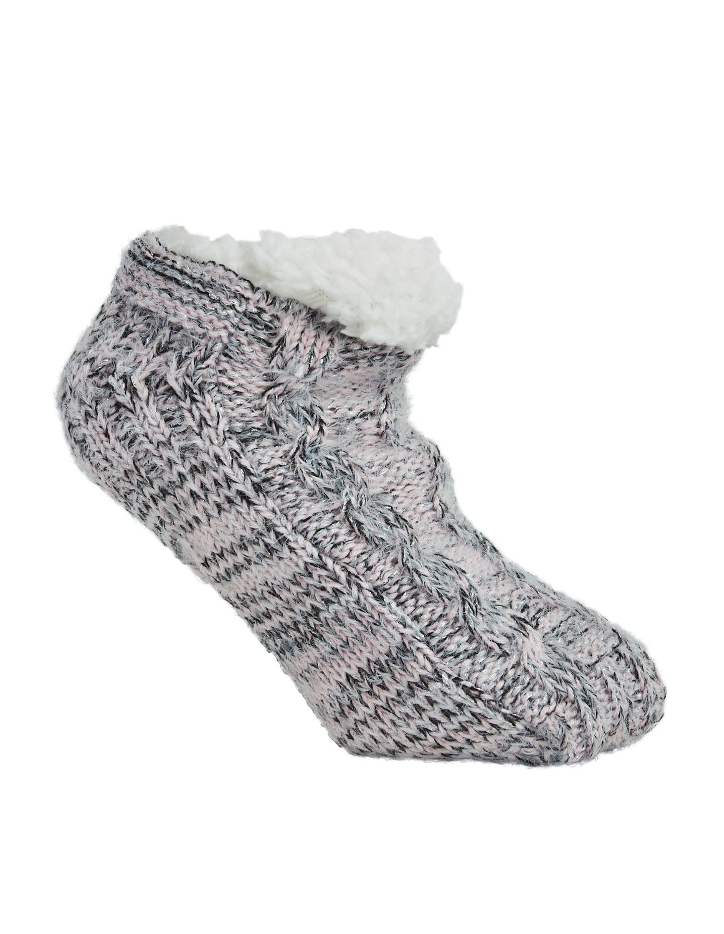 Side of Simon de Winter Women's Sherpa Lined Metallic Twisted Home Socks In Soft Pink