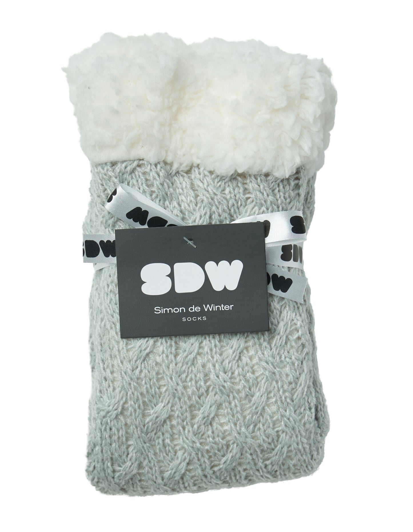Simon de Winter Women's Sherpa Lined Cable Home Socks in Cloud Grey