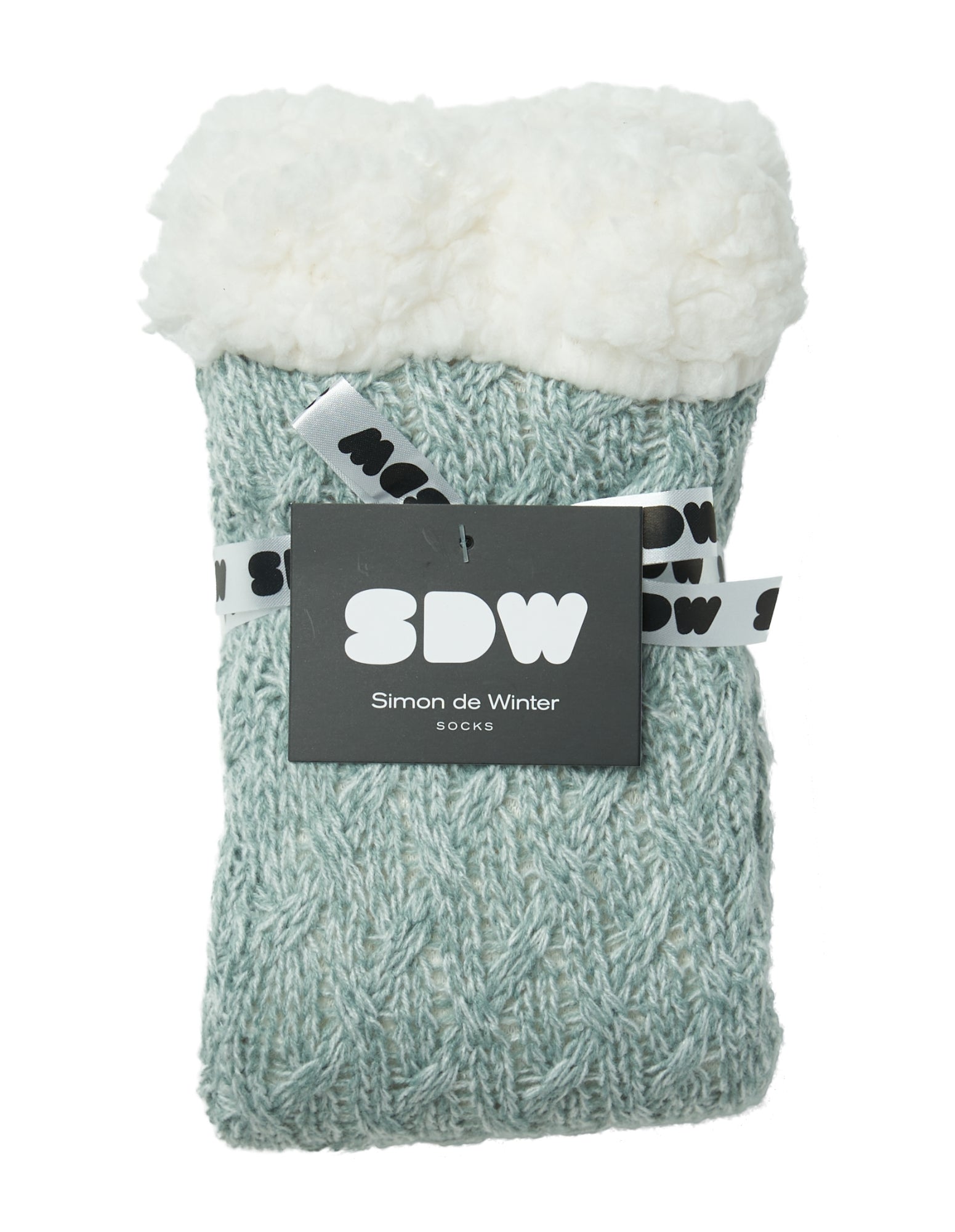 Simon de Winter Women's Sherpa Lined Cable Home Socks in Mineral Blue