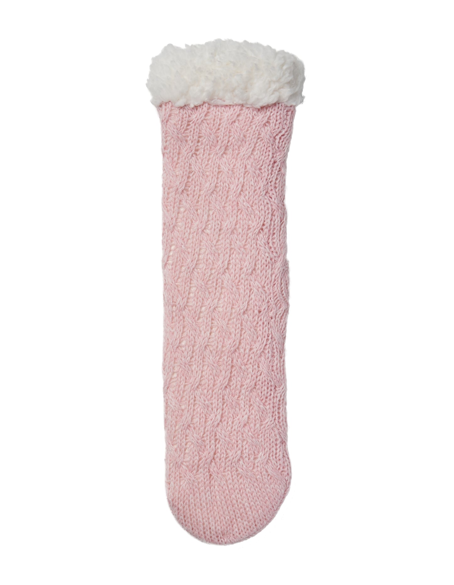 Length of Simon de Winter Women's Sherpa Lined Cable Home Socks in Soft Pink