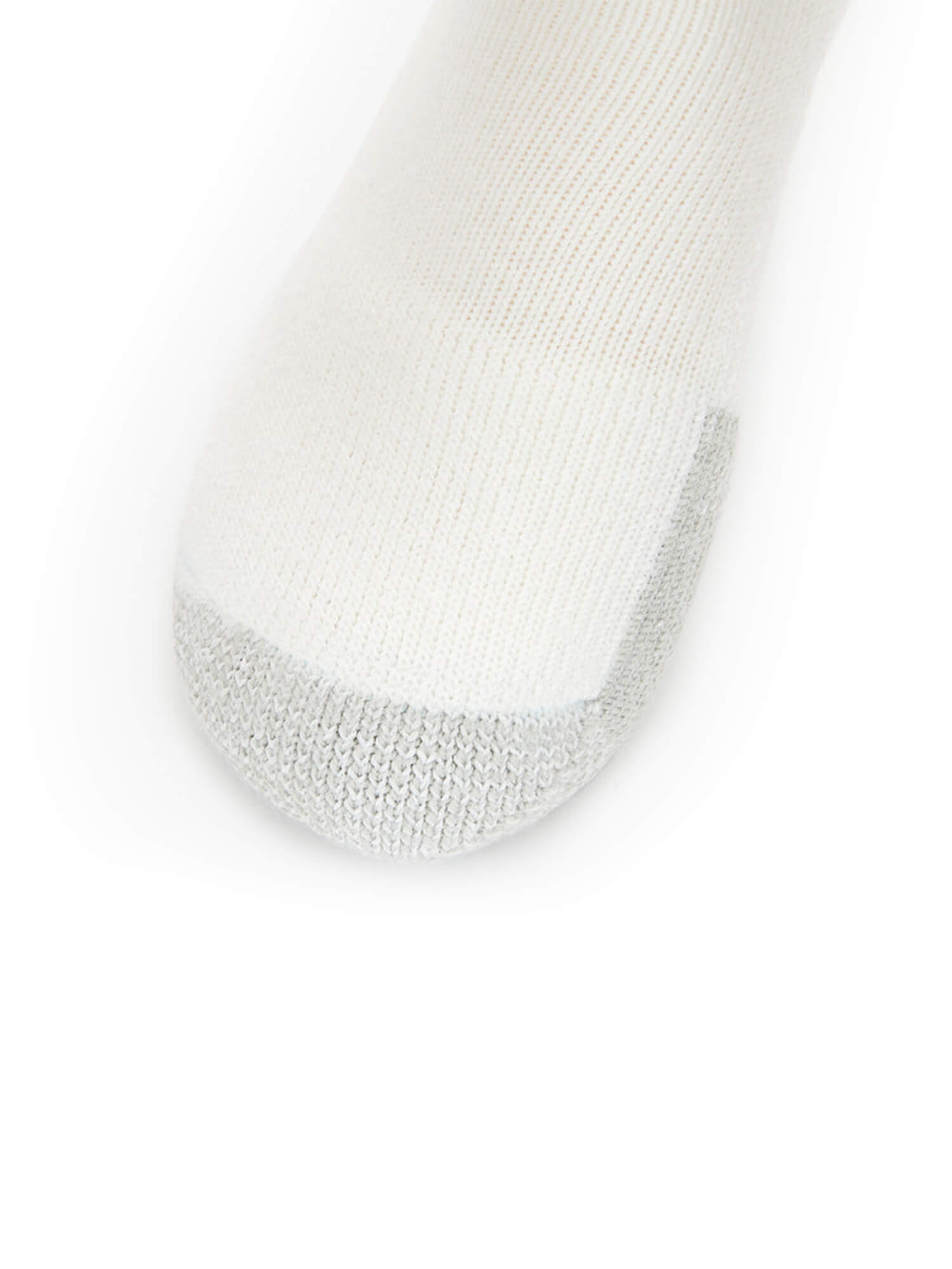 Close up of toe of Thorlos Tennis Rolltop Socks in White
