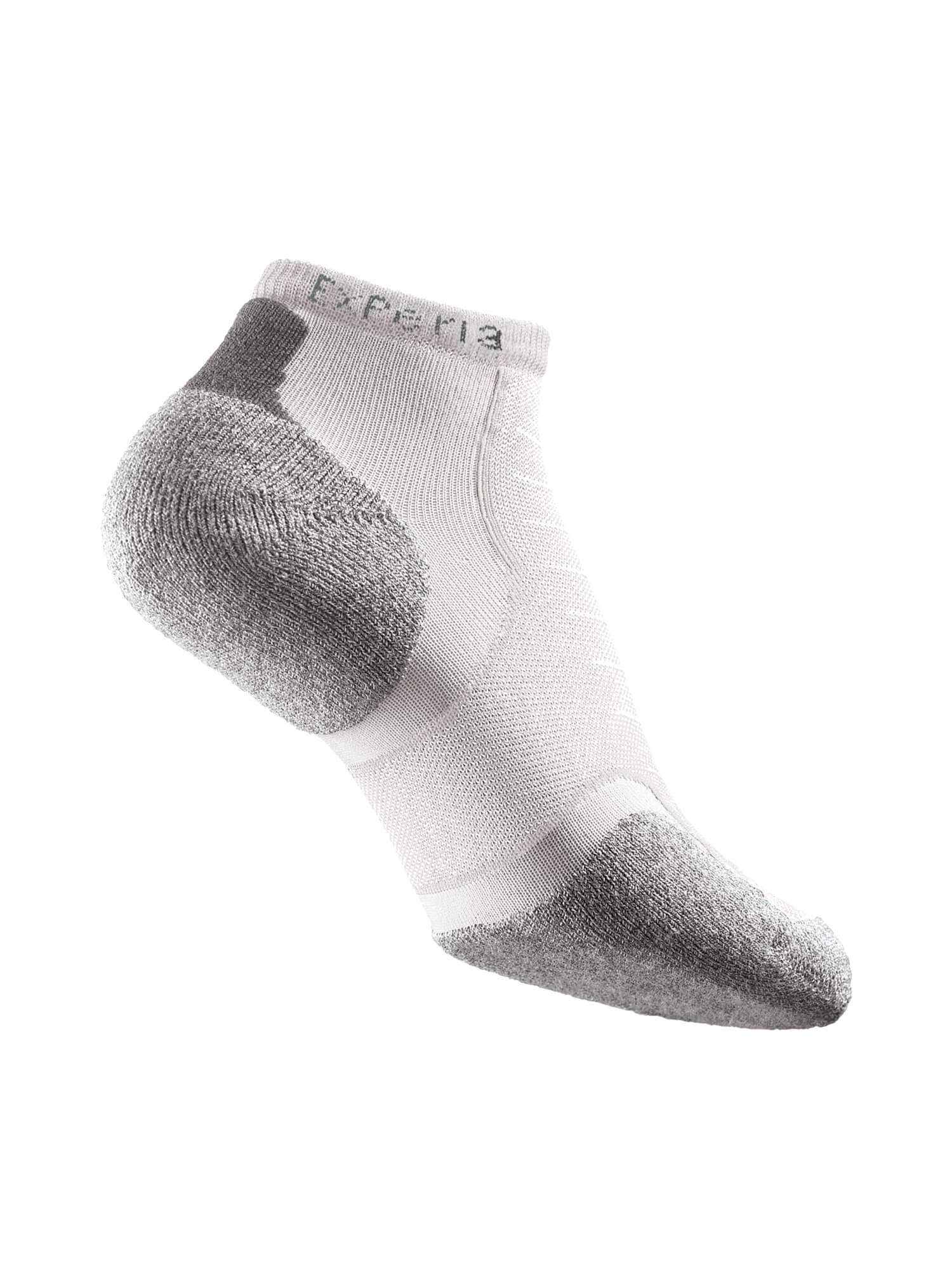 White and grey Thorlos Experia Coolmax Micro Mini Padded Running Socks